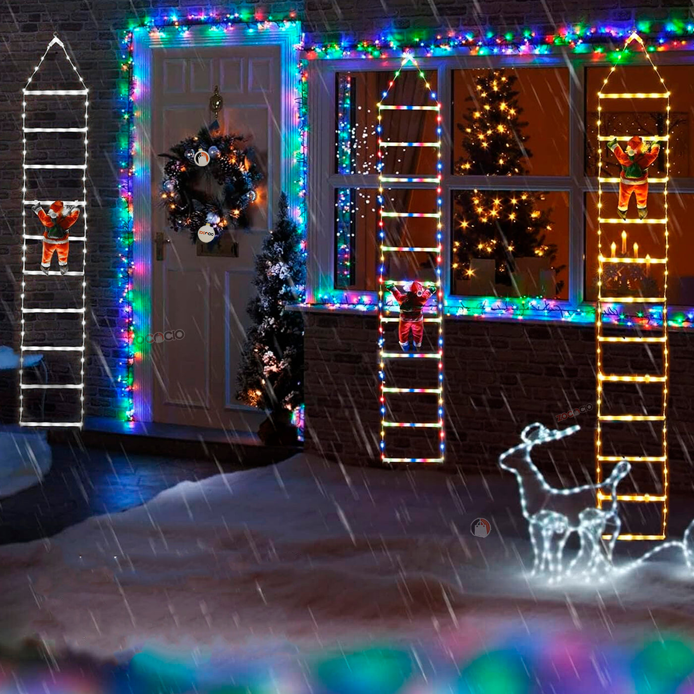 Muñeco De Papa Noel Con Escalera De Luce